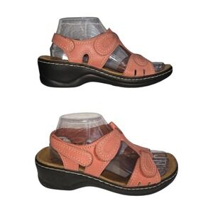 Clarks Bendables Lexi Coral Pink Leather Wedge Sandals 8.5M